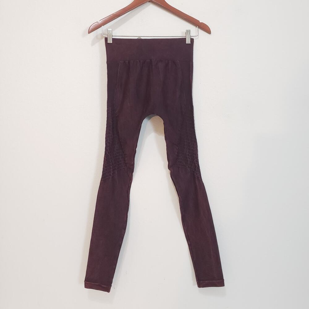 Shoppe Womens ONE SIZE FITS Burgundy Leggings Activewear Made in The USA Ruched
